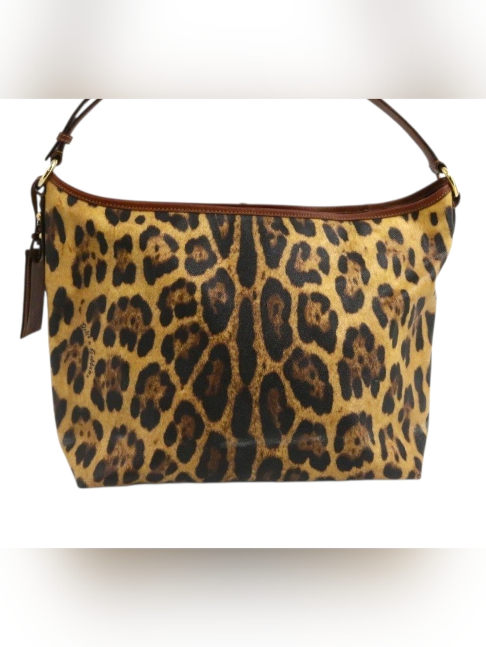 Dolce & Gabanna Leopard Print Shoulder Hobo Bag in Brown Yellow PVC